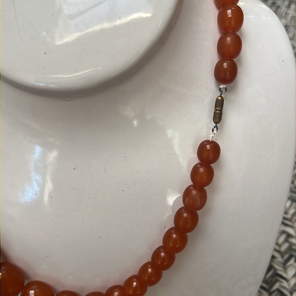 Huge Orange pressed Russian Amber Necklace 23in - Picture 4 of 9